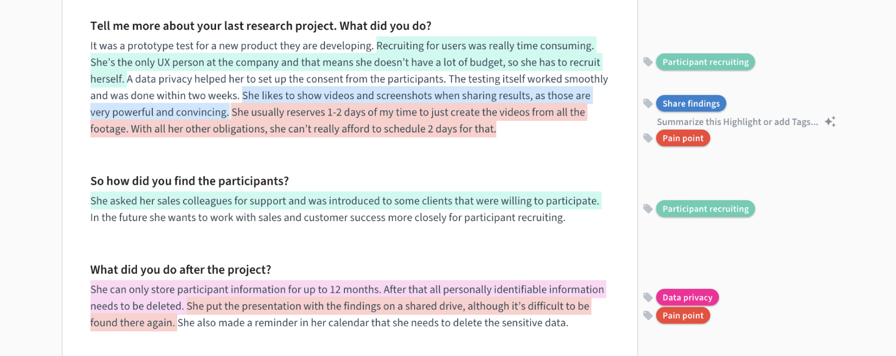 Screenshot of research analysis in Condens