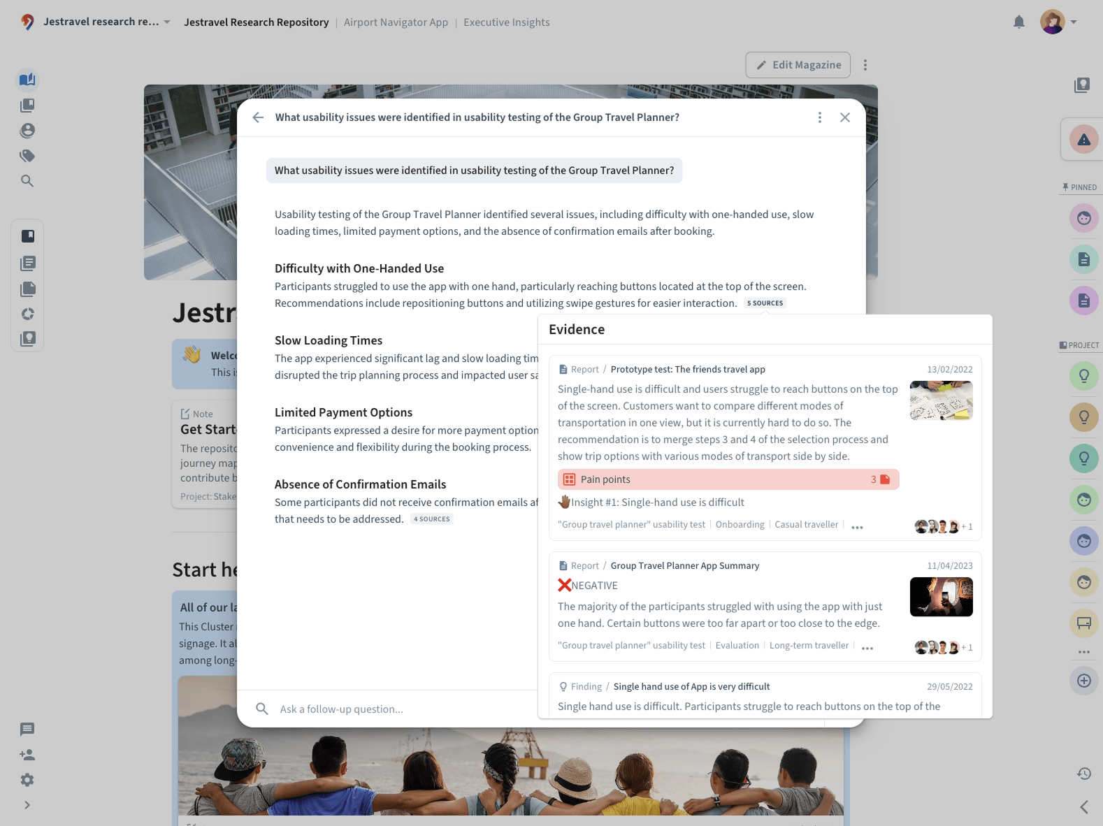 Screenshot showing the AI search for Stakeholders in Condens