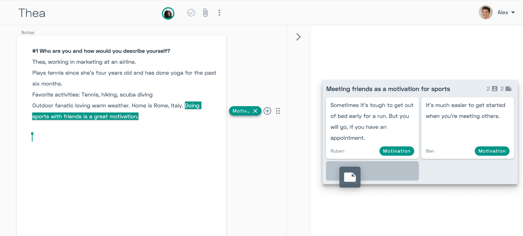 Creating affinity clusters from quotes in Condens.